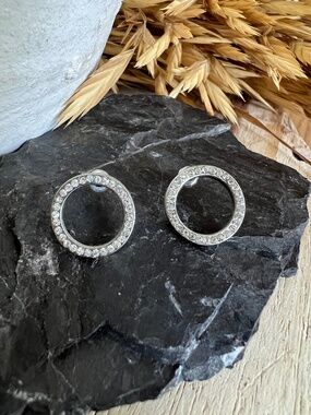 Minimalist Faux Diamond Crystal Hoop Stud Earrings for Capsule Wardrobe